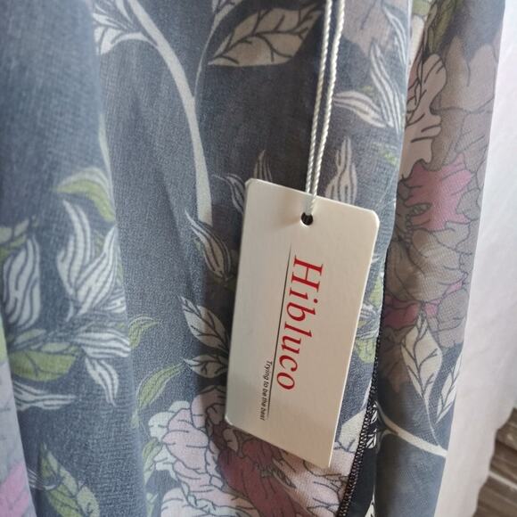 Hibluco Sheer Chiffon Black Floral Kimono Cardigan Long Swimwear Cover Up Sz 2XL - Picture 6 of 10